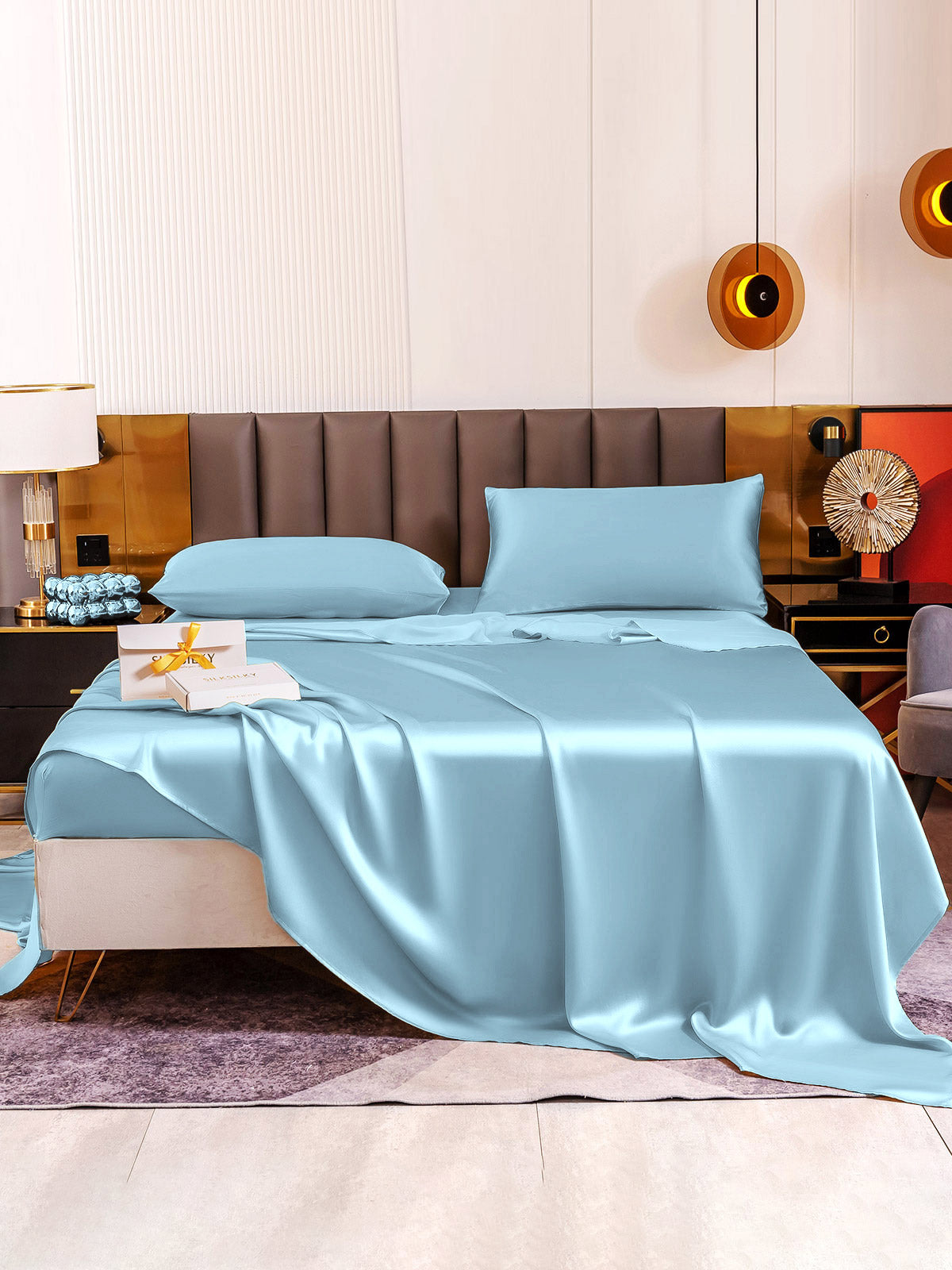 SilkSilky AU 19Momme Pure Silk Bedding Set LightBlue 005