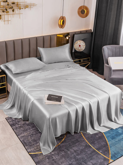 SilkSilky AU 19Momme Pure Silk Bedding Set Silver 001