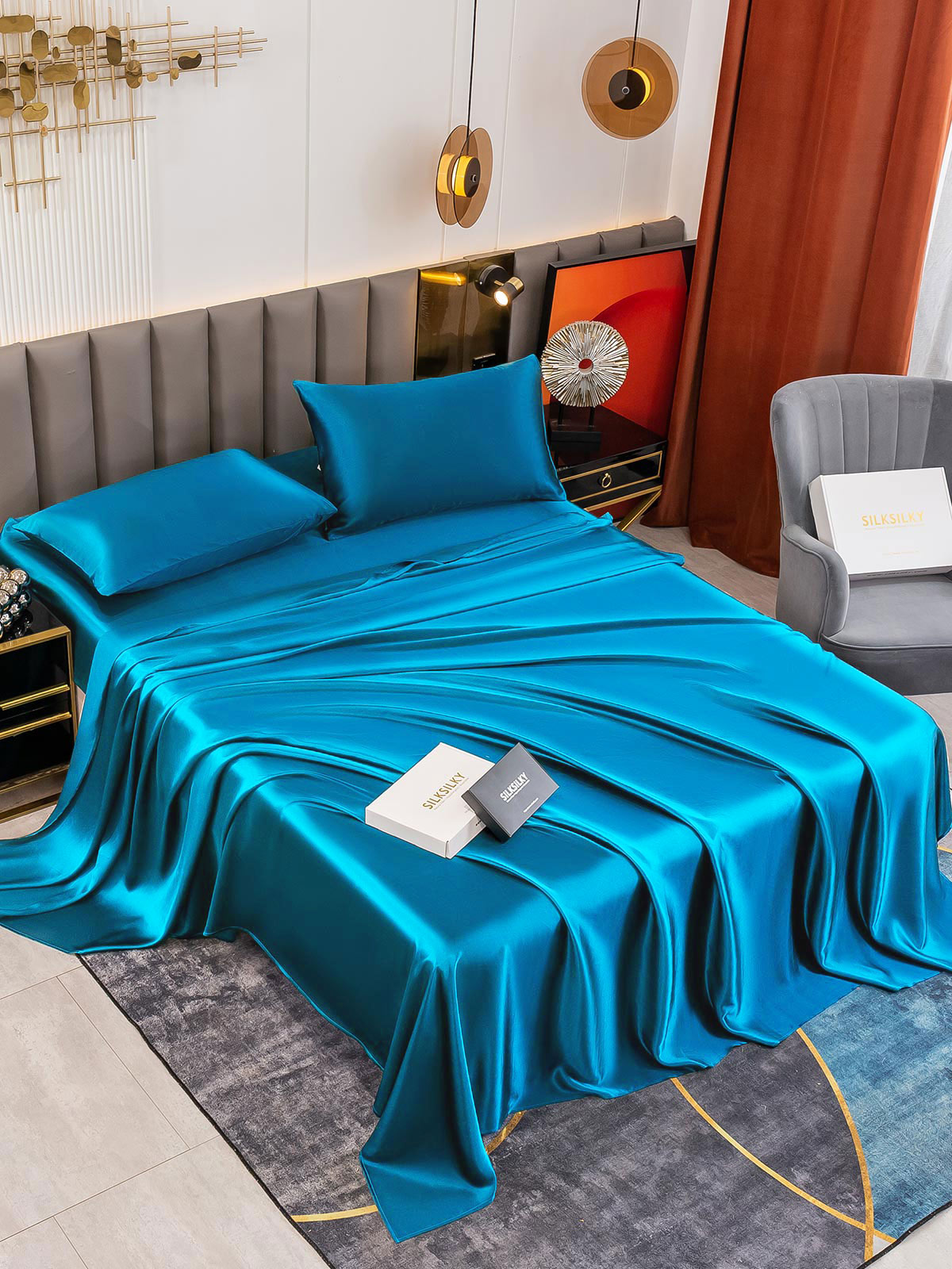 SilkSilky AU 19Momme Pure Silk Bedding Set Teal 003