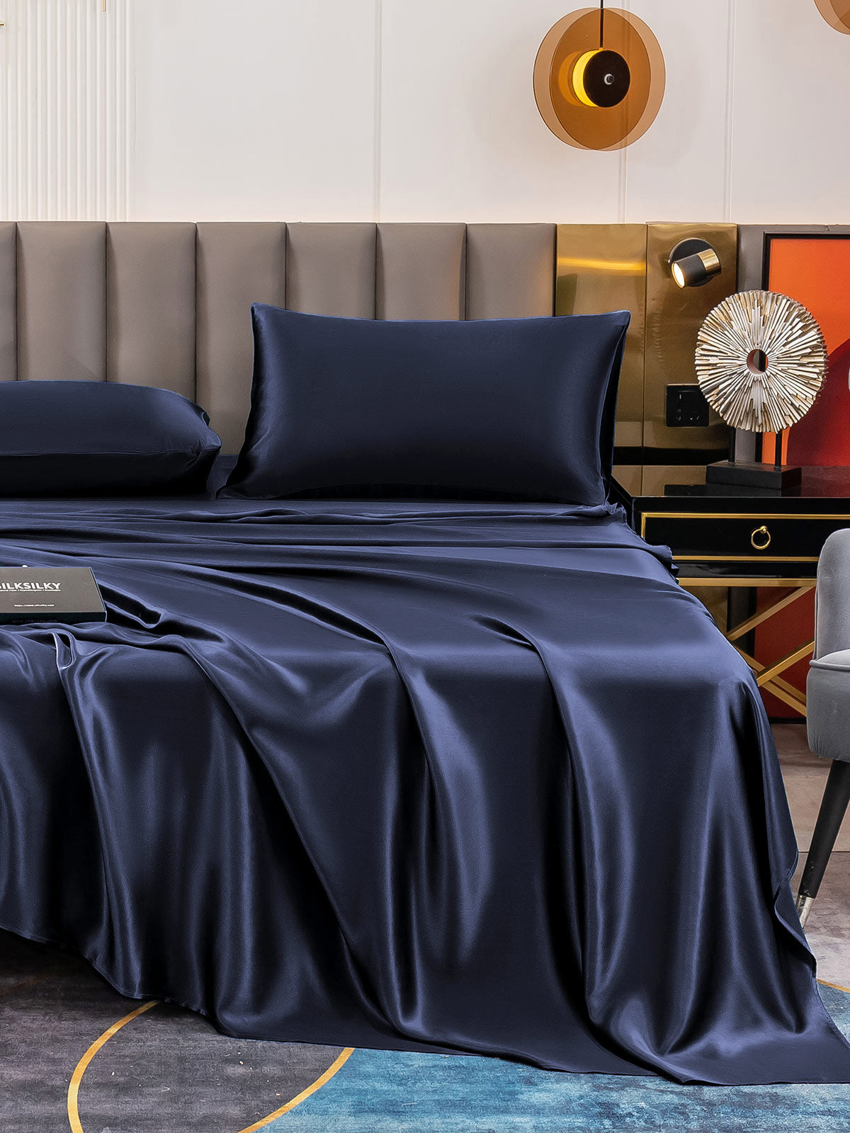 SilkSilky AU 19Momme Pure Silk Bedding Set DarkBlue 004