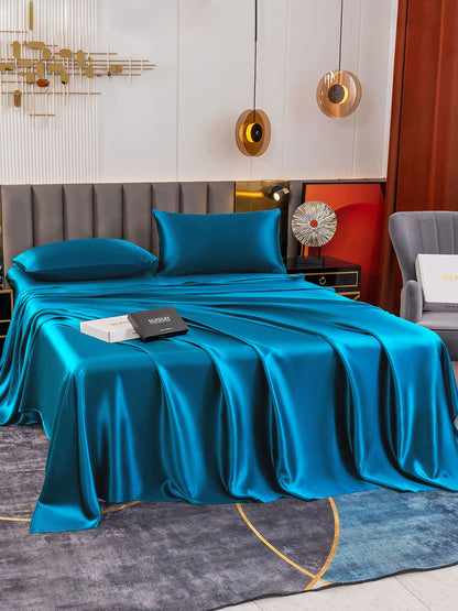 SilkSilky AU 19Momme Pure Silk Bedding Set Teal 001