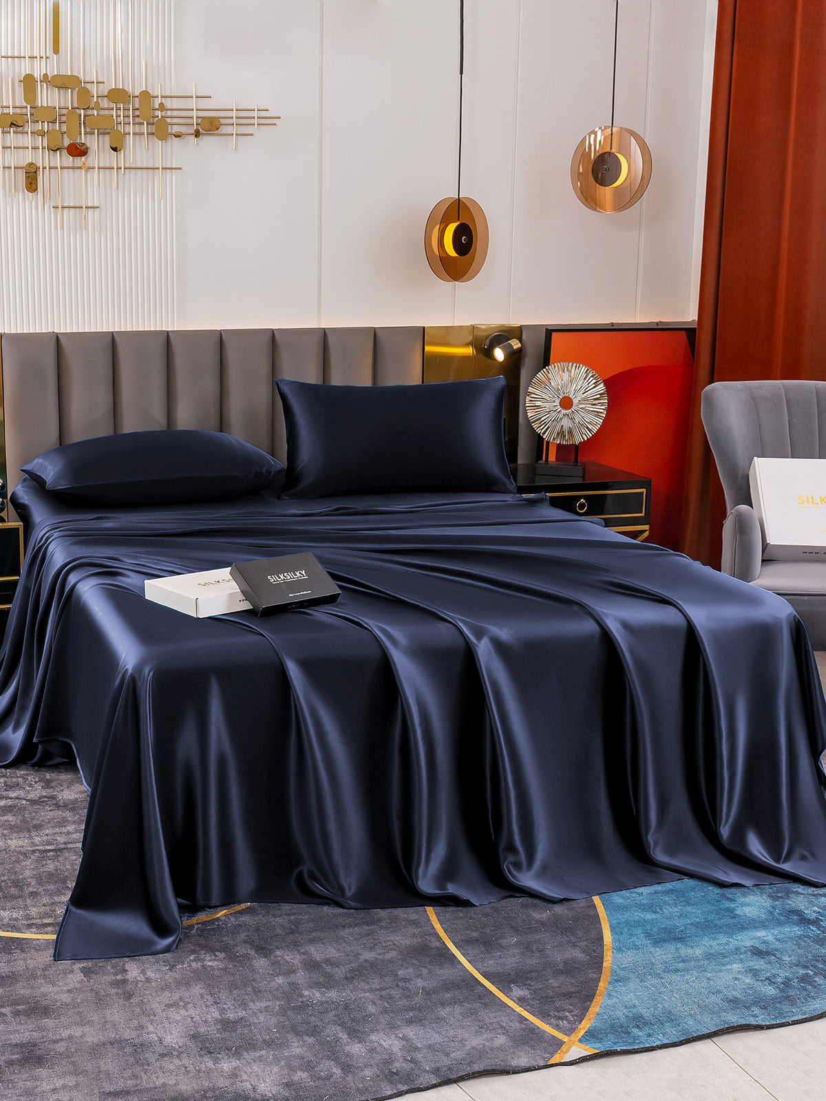 SilkSilky AU 19Momme Pure Silk Bedding Set DarkBlue 003