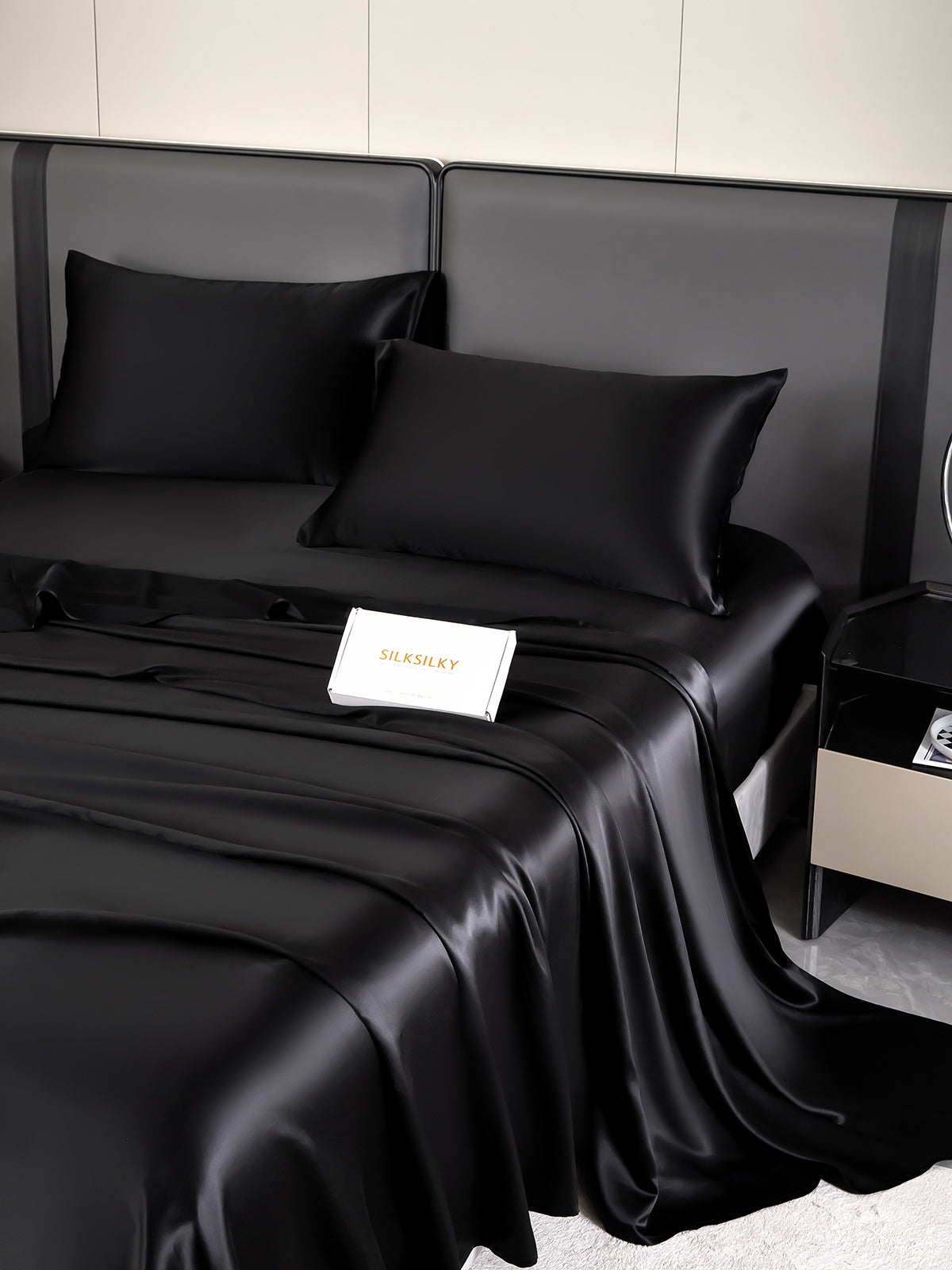 SilkSilky AU 19Momme Pure Silk Bedding Set Black 004