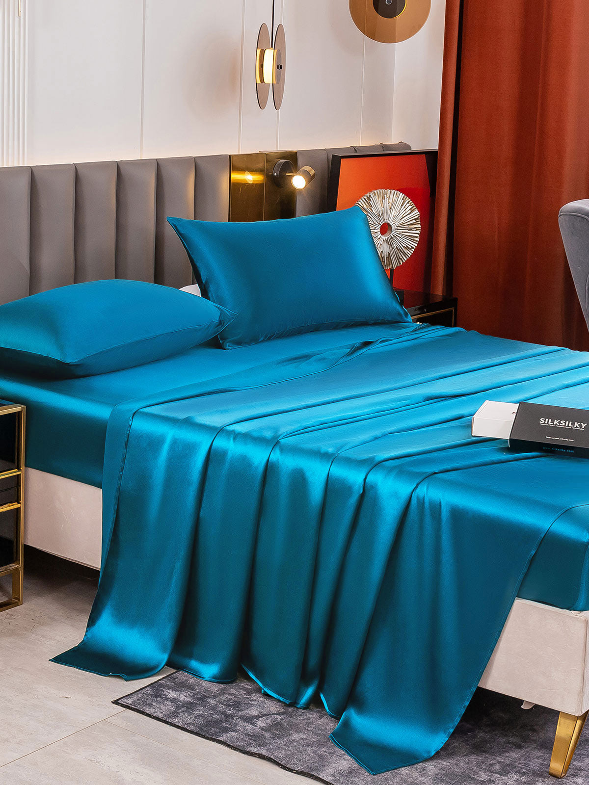 SilkSilky AU 19Momme Pure Silk Bedding Set Teal 005